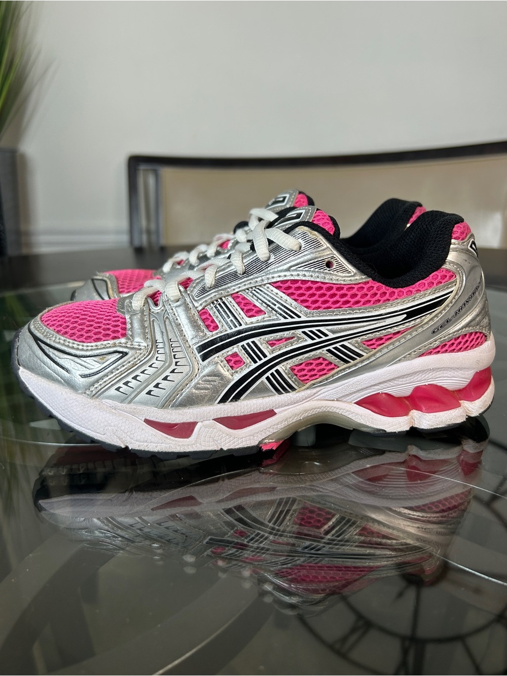 ASICS GEL-Kayano 14 Metallic Silver Pink Black Womens Size 4.5 1201A019